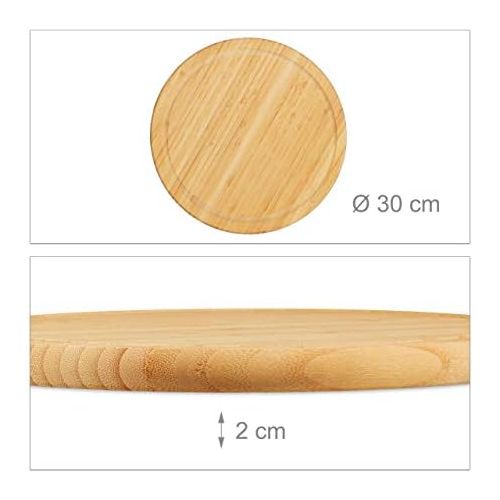  [아마존베스트]Relaxdays Breakfast Board Round in Set, Bamboo 30 cm Kitchen Board, Easy-Care, Natural, Kind To Knives