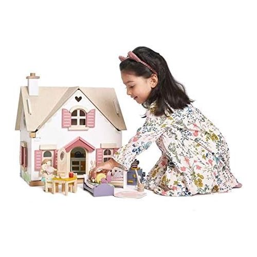  Tender Leaf Toys - Cottontail Cottage - Furnished 18.7 Tall Countryside Cottage Pretend Play Doll House - Encourage Creative and Imaginative Fun Play for Children 3+