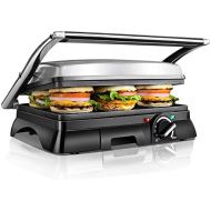 Aigostar Samson 30KLU XXL Contact Grill, Panini Grill, Sandwich Maker, 2000 Watts, Stainless Steel with Non Stick Coating, Opens 180 Degrees, Temperature Control