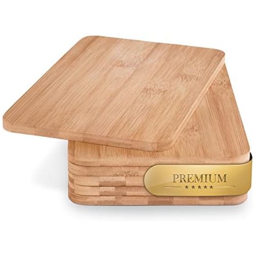  [아마존베스트]bonsport Set of 6 Chopping Boards  6 Boards Breakfast Boards Made of Bamboo Wood, 22 x 14 x 0.8 cm