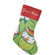 customjoy Little Green Dragons Monster Personalized Christmas Stocking Name Socks Xmas Tree Fireplace Hanging Decoration 17.52 x 7.87 Inch