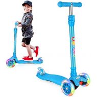BELEEV Scooters for Kids 3 Wheel Kick Scooter for Toddlers Girls & Boys, 4 Adjustable Height, Lean to Steer, Extra-Wide Deck, Light Up Wheels for Children from 3 to 14 Years Old
