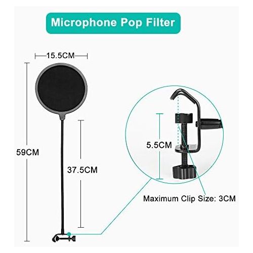  [아마존베스트]NOCHME 6 Inch Pop Protection Microphone Pop Filter for Blue Yeti Yeti Pro Snowball iCE or Any Other Micro, Condenser Mic Pop Wind Protection Sound Shield Guard Black