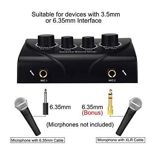  [아마존베스트]VALINKS Portable Karaoke Mixer,Professional Digital Audio Sound Karaoke Machine Echo Mixer System for Family Party Entertainment, 2 Mic Inputs for TV/PC and Amplifier
