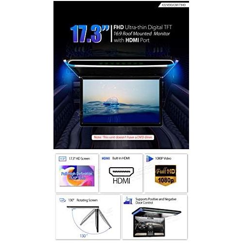  XTRONS 17.3 Inch Digital TFT FHD 16:9 Screen for Car Bus Supports 1080P Video Car Overhead Player Car Monitor with HDMI Port Automotive LED Light Windows CE for Holidays (CM173HD)
