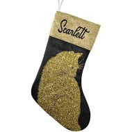 FunnyCustomShop OOshop Personalized Christmas Stockings Golden Cat with Name Custom Xmas Holiday Fireplace Festive Gift Decor 17.52 x 7.87 Inch
