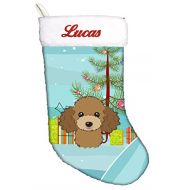 Carolines Treasures BB1628CSEMB Christmas Tree and Chocolate Brown Poodle Personalized Christmas Stocking, Large, Multicolor