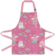 [아마존베스트]UNICA Toddler Apron with Pocket for Everyday Use, Durable Polyester Chef Apron for Toddler Girls in Pretend Kitchen, Cat on Rainbow