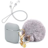 [아마존베스트]OOTSR Cute Pompom Ball Keyring Case Compatible with Apple AirPods Charging Case Full Silicone Case and Anti-Lost Strap for Apple AirPods Gift