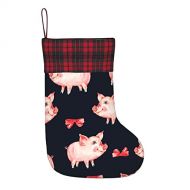 chegna Cute Piggy Red Bow Animal Pig Print Christmas Stockings- 15.7 Inch Christmas Stockings Fireplace Hanging Stockings for Family Christmas Decoration Holiday Season Party Decor