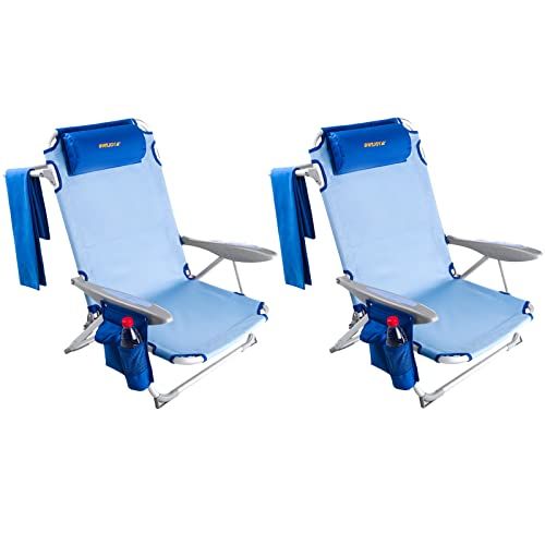  #WEJOY 2 Pack Aluminum Lightweight 4-Position Backpack Beach Chair, Reclining Low Seat Folding Beach Chairs for Adults with Carry Strap Cup Holder Pocket Armrest for Outdoor Campin
