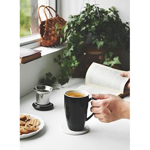  [아마존베스트]Sweese 201.112 Porcelain Tea Mug with Infuser and Lid, 15 OZ, Black
