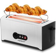 Aigostar Sunshine 30KDG - Edelstahl Toaster 4 Scheiben Langschlitz Mit Abnehmbarer Kruemelschublade (1600 Watt, 7 Braunungsstufen und 3 Kochfunktionen) Silber & Schwarz. EINWEGVERPA