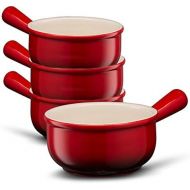 [아마존베스트]French Onion Soup Crocks, by Kook, Easy to Grip Handles, Durable Ceramic, For Chili and Stew, 18 Ounce, Set of 4, Cherry (Red)