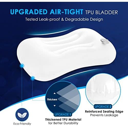  Hikenture Camping Pillow with Removable Cover - Ultralight Inflatable Pillow for Neck Lumbar Support - Upgrade Backpacking Pillow - Washable Travel Air Pillows for Camping, Hiking,
