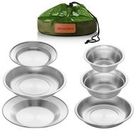 Wealers Stainless Steel Plates and Bowls Camping Set Small and Large Dinnerware for Kids, Adults, Family Camping, Hiking, Beach, Outdoor Use Incl. Travel Bag (6 Piece Kit)