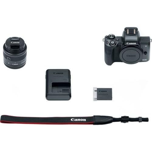 캐논 Canon EOS M50 Mirrorless Digital Camera (Black) with 15-45mm STM Lens + Deluxe Accessory Bundle Including Sandisk 32GB Card, Canon Case, Flash, Grip Multi Angle Tripod, 50 Tripod,