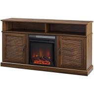 Pemberly Row 60 Fluted Door Highboy Fireplace TV Stand in Dark Walnut