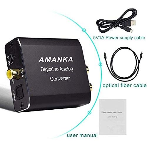 AMANKA Audio Digital to Analog Converter, DAC Coaxial Optical to Analog Stereo L/R RCA Audio Converter Optical to 3.5mm Jack Audio Adapter with Optical Cable Compatible with Xbox H