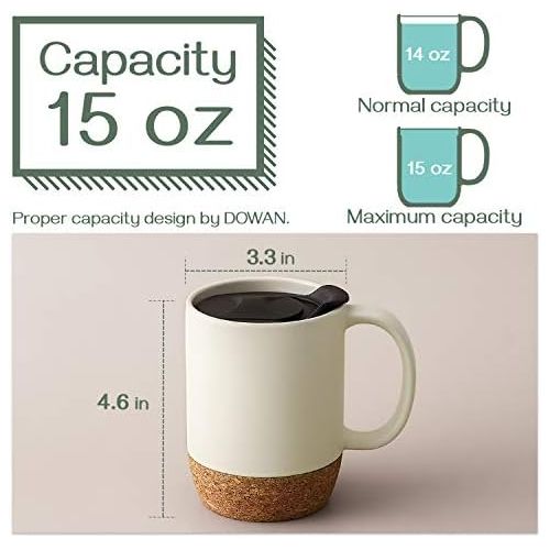  [아마존베스트]DOWAN Coffee Mugs Set of 2, 15 OZ Ceramic Mug with Insulated Cork Bottom and Splash Proof Lid, Large Coffee Mug with Handle for Men, Women, Beige