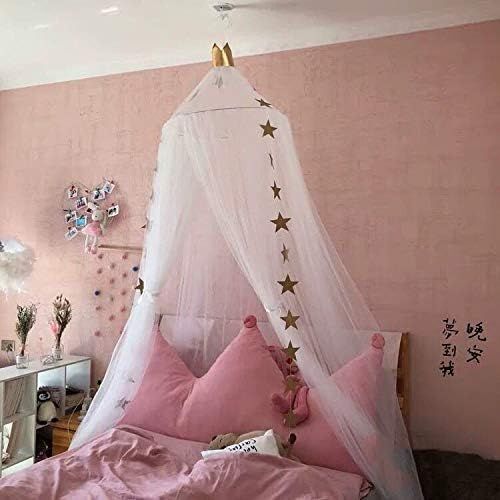  [아마존베스트]Conthfut Bed Canopy Premium Yarn Play Tent Bedding for Kids Playing Reading with Children Round Lace Dome Netting Curtains Baby Boys and Girls Games House (White)