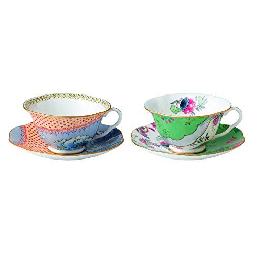  Wedgwood 40003931 Butterfly Bloom Tea Story Teacup and Saucer, Blue Peony and Posy, Set of 2