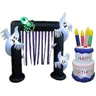 BZB Goods TWO HALLOWEEN AND BIRTHDAY PARTY DECORATIONS BUNDLE, Includes 8 Foot Tall Inflatable Ghosts Spider Archway Arch, and 6 Foot Tall Inflatable Happy Birthday Cake with 4 Candles Blowu