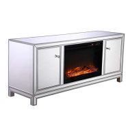 Elegant Decor 60 in. Mirrored TV Stand with Wood Fireplace Insert in Antique Silver