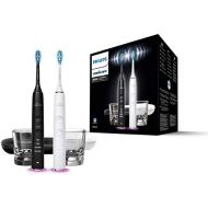 Philips HX9912/18 Sonicare DiamondClean Smart Electric Toothbrush, Pack of 2 Sonic Toothbrushes, Charging Glass, Travel Case, Pressure Control, Black/White
