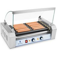 [아마존베스트]Royal Catering Hot Dog Grill Hot Dog Machine Hot Dog Maker (7 Rolls, Space for 12 Sausages, Teflon-Coated 1400 W, 2 Heating Zones, Stainless Steel) Silver