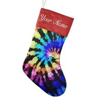 customjoy Tie dye Pattern Rainbow s Japanese Personalized Christmas Stocking with Name Xmas Tree Fireplace Hanging Decoration Gift 17.52.7.87 Inch