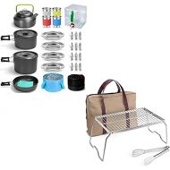 Odoland Bundle 2 Items 29pcs Camping Cookware Mess Kit and Folding Campfire Grill for Outdoor Backpacking Picnic