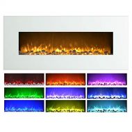 54” Electric Fireplace - Wall Mount - 10 Color LED Flame, 3 Media Options, Dimmer, Side Control Panel, and Remote Control by Lavish Home (White)