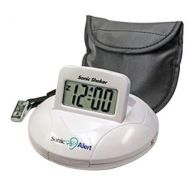 Sonic Alert Sonic Bomb Digital Travel Alarm Clock with Sonic Shaker Bed Vibrating Feature, 90 DB Extra-Loud Alarm, Bonus FREE Travel Case with Pillow Strap & Batteries Included