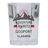 R and R Imports Gosport Alabama Souvenir 2 Ounce Square Base Liquor Shot Glass Adventure Awaits Design