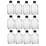 Nakpunar 12 pcs Glass Flask Bottles with Black Tamper Evident Cap - 200 ml