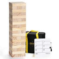 A11N SPORTS A11N Large Tumble Tower Game 54 Blocks, Starts at 1.5 Feet Tall and Build to 3 Feet Tall Wooden Stacking Yard Game with Carrying Bag, Rules Board, 1 Dice