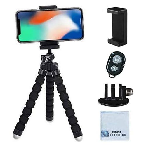  Acuvar 10” inch Flexible Tripod with Quick Release + Universal Mount for All Smartphones + Mount for GoPro Cameras + Wireless Remote Shutter & an eCostConnection Microfiber Cloth