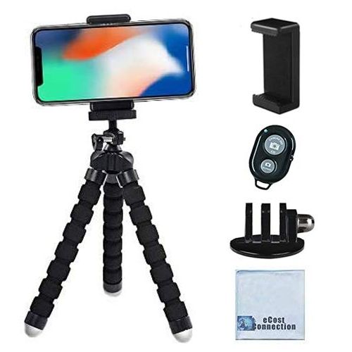  Acuvar 10” inch Flexible Tripod with Quick Release + Universal Mount for All Smartphones + Mount for GoPro Cameras + Wireless Remote Shutter & an eCostConnection Microfiber Cloth