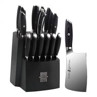 TUO Vegetable Cleaver 6.5 inch & Kitchen Knife Set 17 pcs Meat Cleaver Chopping Chopper Knife German HC Steel with Pakkawood Handle FALCON SERIES Gift Box Included