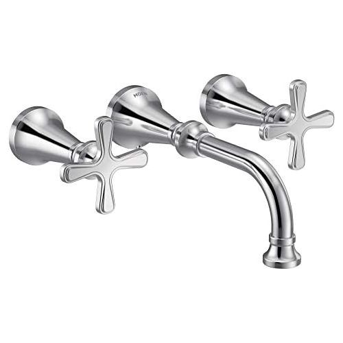  Moen TS44105 Colinet Traditional Cross Handle Wall Mount Bathroom Faucet Trim, Valve Required, Chrome