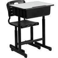 Qotone Height Adjustable Students Children Kids Study Reading Desk and Chairs Set Black