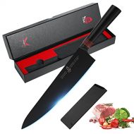 TUO Chef Knife 9.5 Japanese Gyuto Knife Razor Sharp Chefs Knives Black Titanium Coated Blade Japanese AUS 8 Stainless Steel Ergonimic Pakkawood Handle Dark Knight Series with