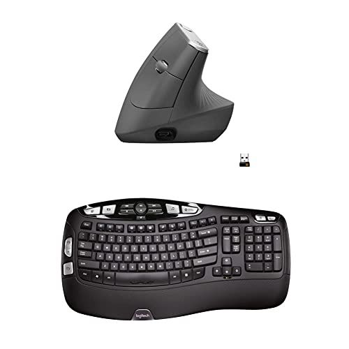 로지텍 Logitech MX Vertical Wireless Mouse, Graphite & K350 Wireless Wave Keyboard with Unifying Wireless Technology - Black