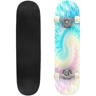 BNUENMEE Classic Concave Skateboard for Boys Girls Beginners, Blue Contrast Ink Tie Dye Stripe Seamless Pattern in Repeat Standard Skateboards 31x 8 Extreme Sports Outdoor Skateboa