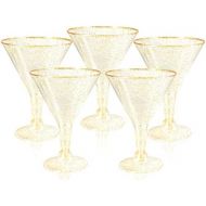 [아마존베스트]Liacere 24 Pack Gold Glitter Plastic Martini Glasses - 6.25oz Disposable Cocktail Glasses - Plastic Margarita Glasses Perfect for Wedding And Parties