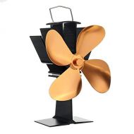 LYNLYN Golden Fireplace Fan 4 Blade Heat Powered Stove Fan Wood Burner Eco Friendly Quiet Fan Home Efficient Heat Distribution Liyannan