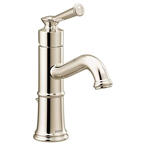  Moen 6402NL Belfield One-Handle Bathroom Sink Faucet with Drain Assembly and Optional Deckplate, Polished Nickel