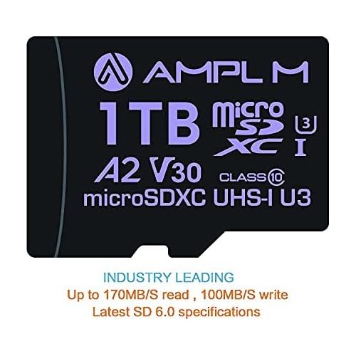  Amplim Micro SD Card 1TB, New 2021 MicroSD Memory Plus Adapter, Extreme High Speed 170MB/S A2 MicroSDXC U3 Class 10 V30 UHS-I for Nintendo-Switch, GoPro Hero, Surface, Phone, Camer