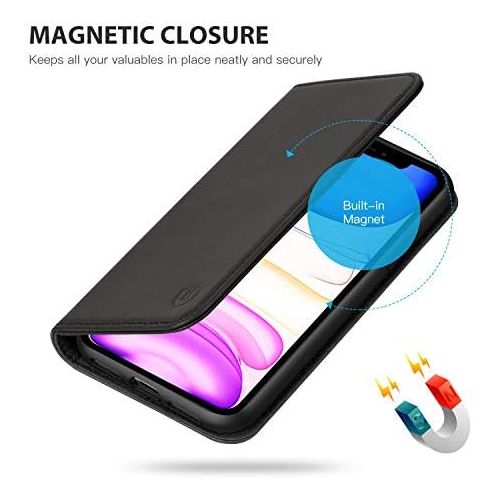  [아마존베스트]SHIELDON iPhone 11 Case, iPhone 11 Wallet Case, Genuine Leather Magnetic Cover Kickstand RFID Blocking Card Slot with TPU Shockproof Protective Cover Compatible with iPhone 11 (6.1